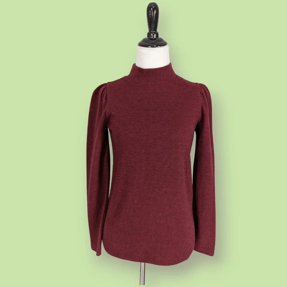 Madewell Women's Plush Mockneck‎ Puff-Sleeve Top XS Nb512